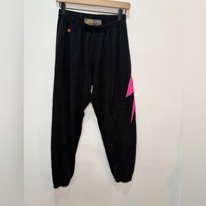 Aviator Nation BOLT SWEATPANTS - BLACK // NEON PINK